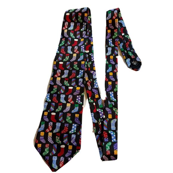 Holiday Other - VTG Christmas Stocking Silk Necktie Made In USA 100% Silk Black Festive Design